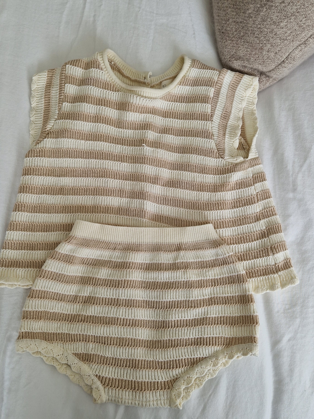 Rylee + Cru Cream and Tan Striped Knit Diaper Cover Set